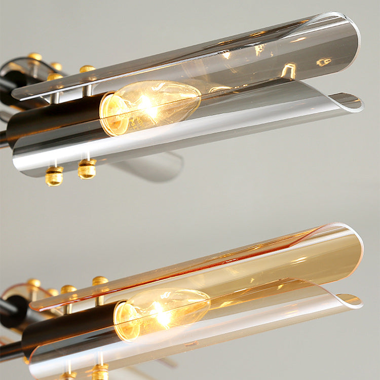 Accesorios de iluminación de lámpara posmoderna de vidrio lámpara de araña colgante negra y dorada