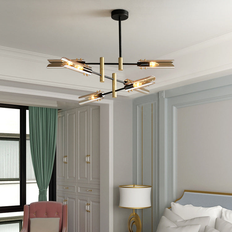 Accesorios de iluminación de lámpara posmoderna de vidrio lámpara de araña colgante negra y dorada