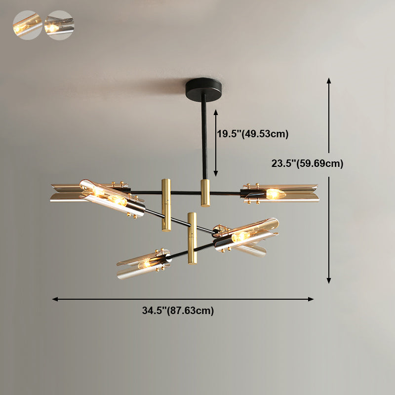 Accesorios de iluminación de lámpara posmoderna de vidrio lámpara de araña colgante negra y dorada