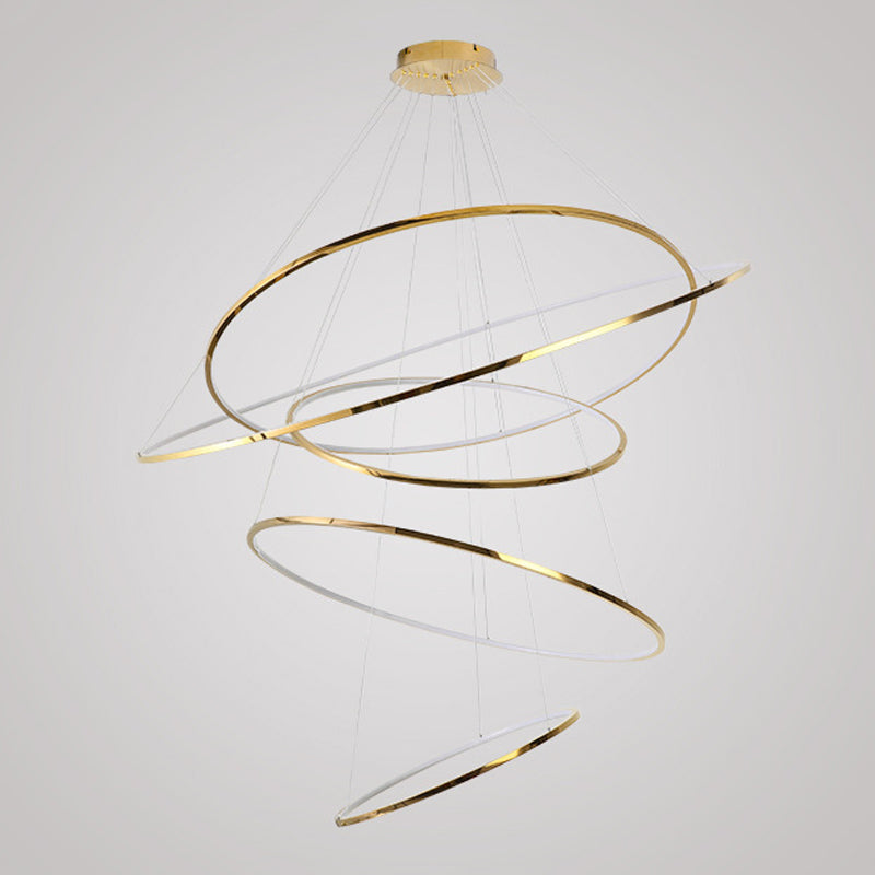 Multi Layer Round Shade Hanging Light Modern Style Metal Pendant Light in Gold