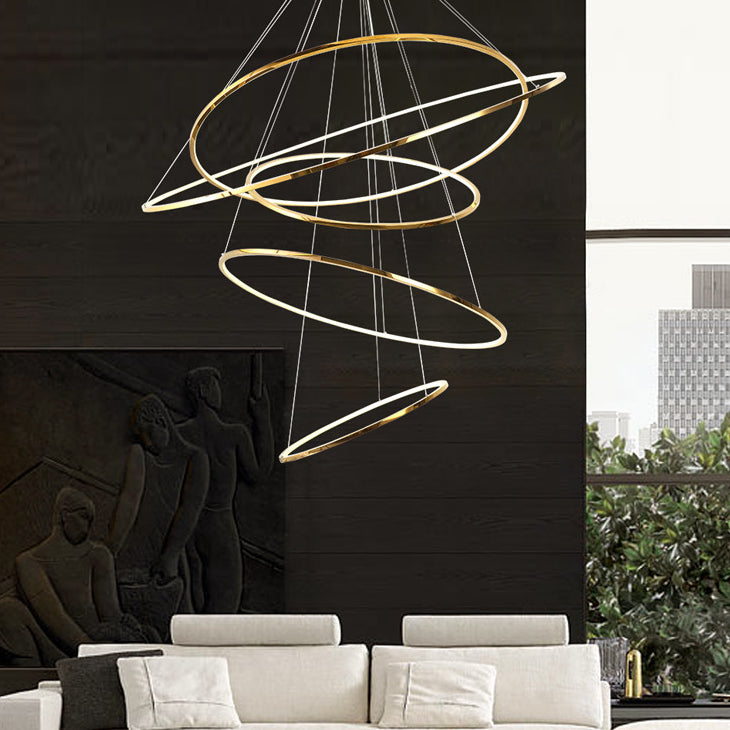 Multi Layer Round Shade Hanging Light Modern Style Metal Pendant Light in Gold