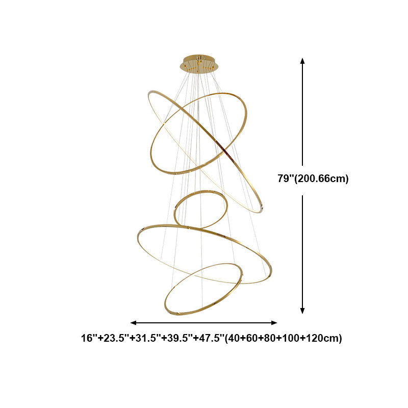 Multi Layer Round Shade Hanging Light Modern Style Metal Pendant Light in Gold