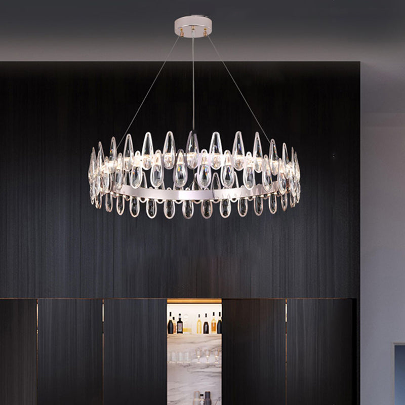 Contemporary Style Circle Pendant Chandelier Crystal 1 Light Chandelier Light in Silver