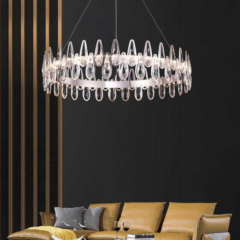 Contemporary Style Circle Pendant Chandelier Crystal 1 Light Chandelier Light in Silver