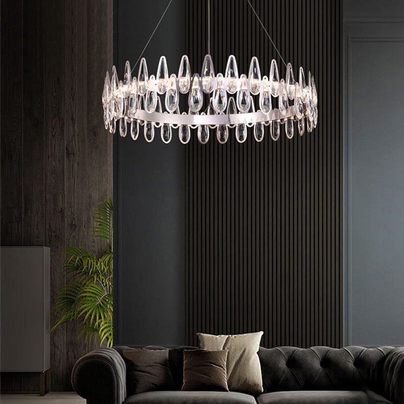 Contemporary Style Circle Pendant Chandelier Crystal 1 Light Chandelier Light in Silver