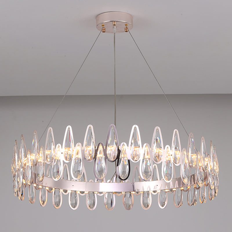 Contemporary Style Circle Pendant Chandelier Crystal 1 Light Chandelier Light in Silver
