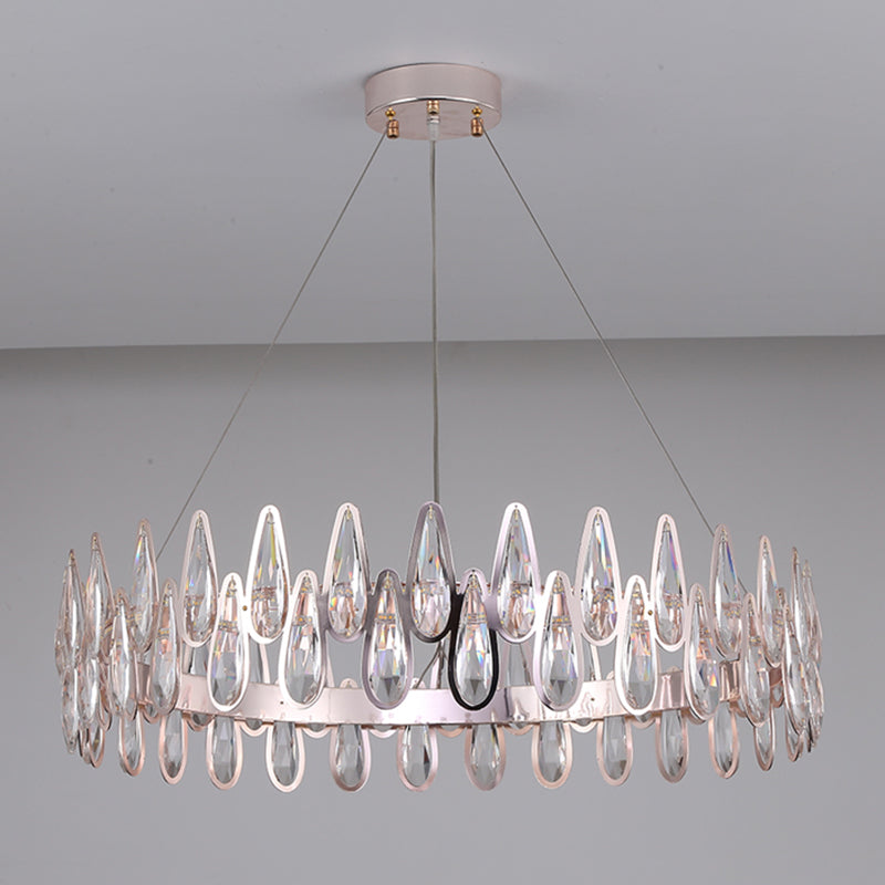 Contemporary Style Circle Pendant Chandelier Crystal 1 Light Chandelier Light in Silver