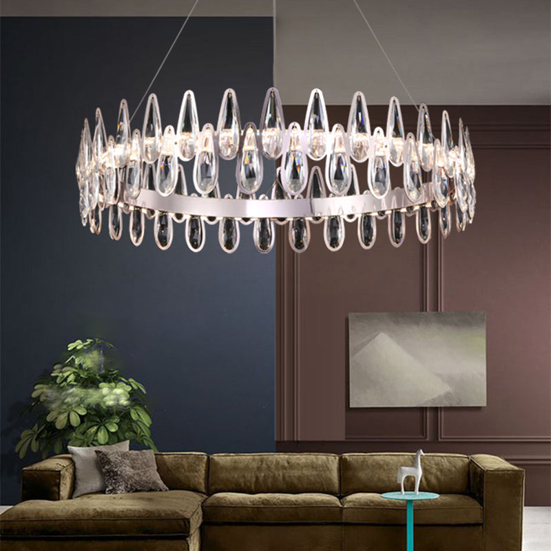 Contemporary Style Circle Pendant Chandelier Crystal 1 Light Chandelier Light in Silver