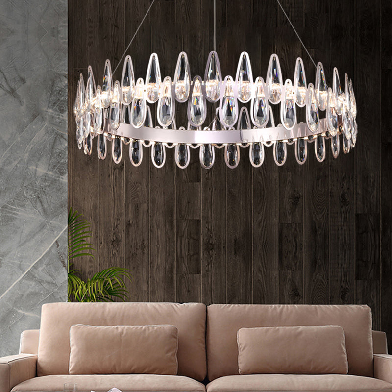 Contemporary Style Circle Pendant Chandelier Crystal 1 Light Chandelier Light in Silver