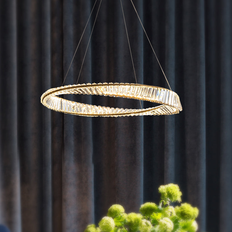 Contemporary Style Round Pendant Chandelier Crystal 1 Light Chandelier Light in Gold