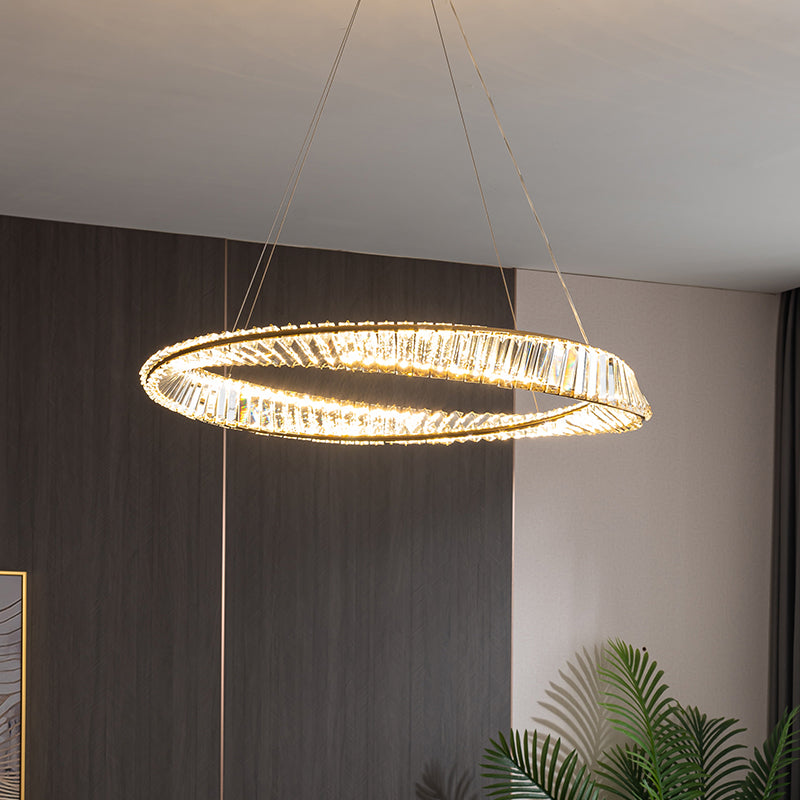 Contemporary Style Round Pendant Chandelier Crystal 1 Light Chandelier Light in Gold