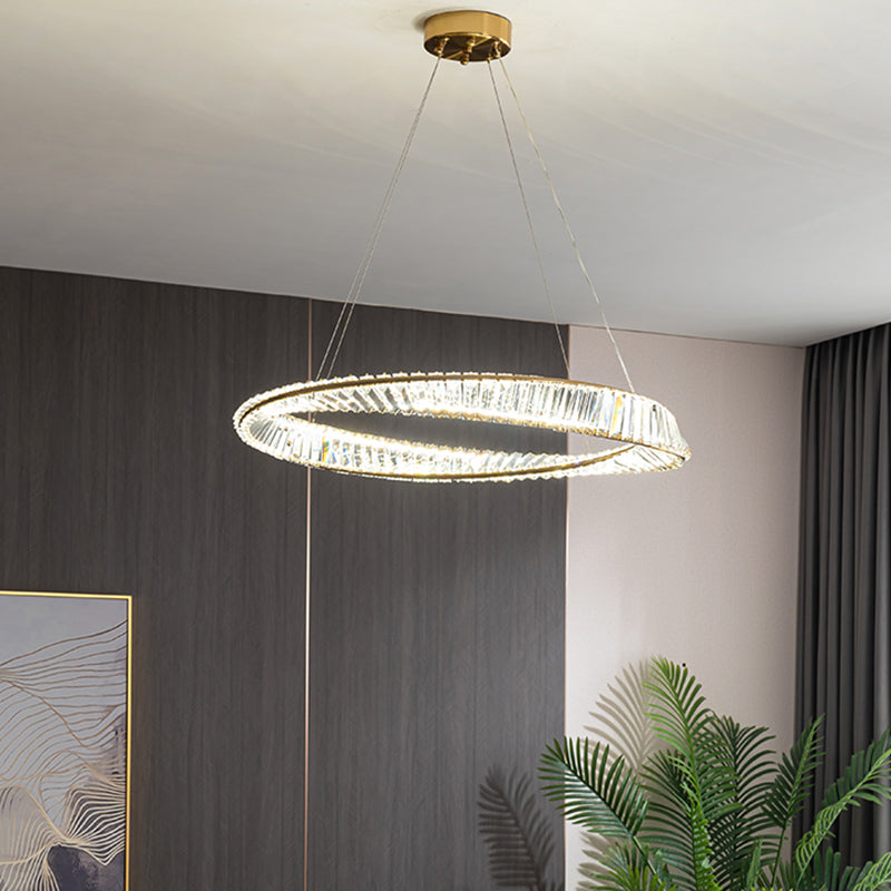 Contemporary Style Round Pendant Chandelier Crystal 1 Light Chandelier Light in Gold