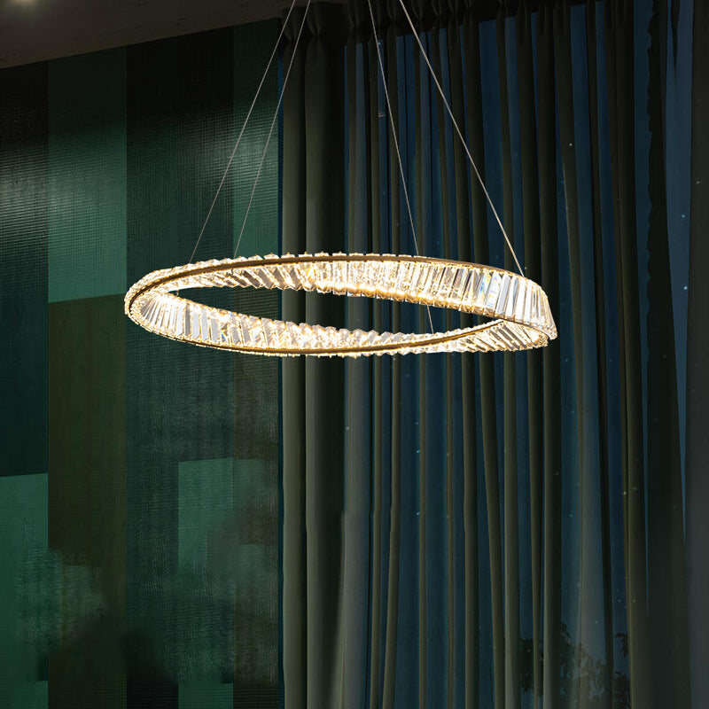 Contemporary Style Round Pendant Chandelier Crystal 1 Light Chandelier Light in Gold