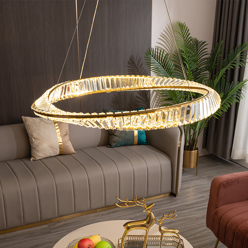 Contemporary Style Round Pendant Chandelier Crystal 1 Light Chandelier Light in Gold
