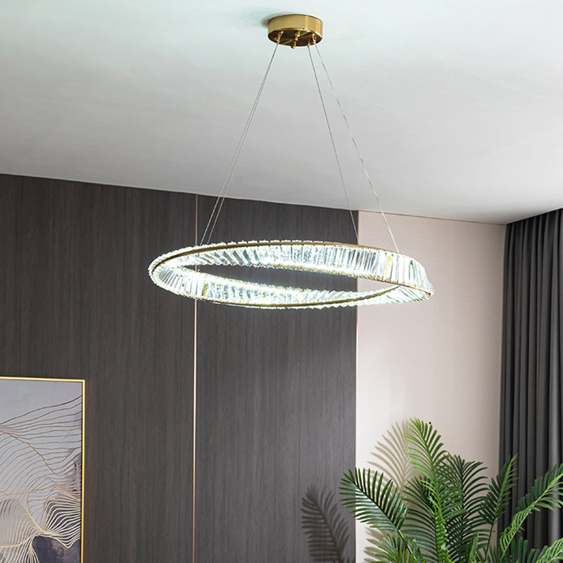 Contemporary Style Round Pendant Chandelier Crystal 1 Light Chandelier Light in Gold