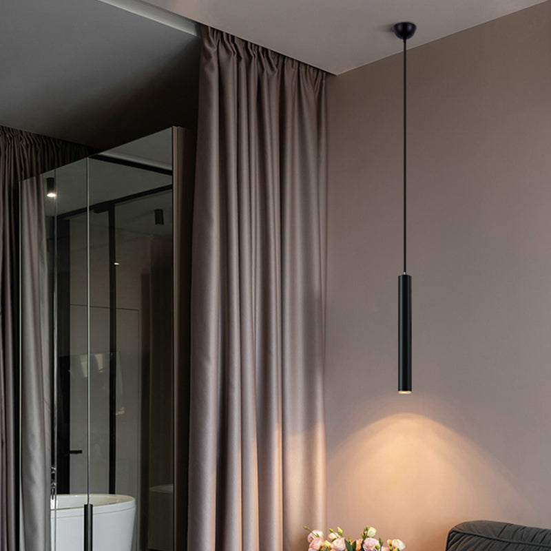 Cylindrical Shape Metal Hanging Lights Modern Style Hanging Light Fixtures in Black