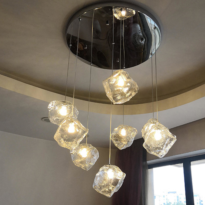 Multi Lights Geometric Cluster Pendant Light Modern Style Glass Down Lighting