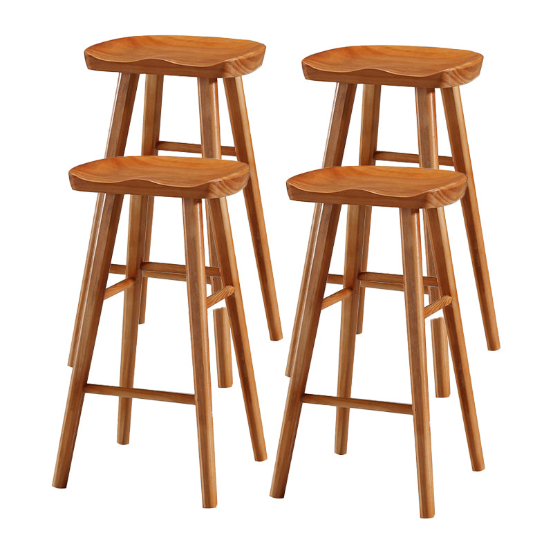 Modern Style Solid Wood Bar Stool with Footrest and Saddle Seat Indoor Bar Stool