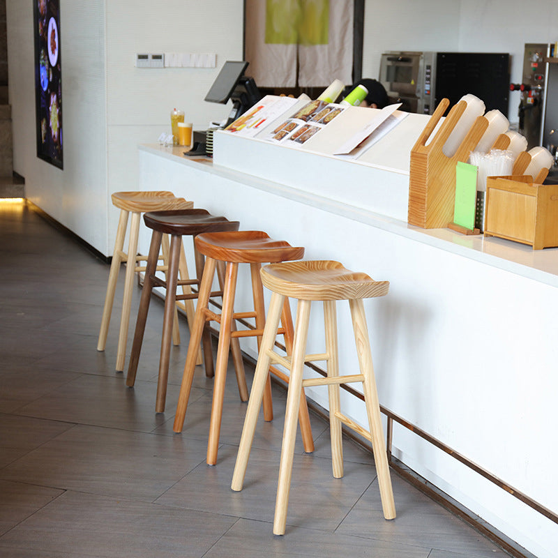 Modern Style Solid Wood Bar Stool with Footrest and Saddle Seat Indoor Bar Stool