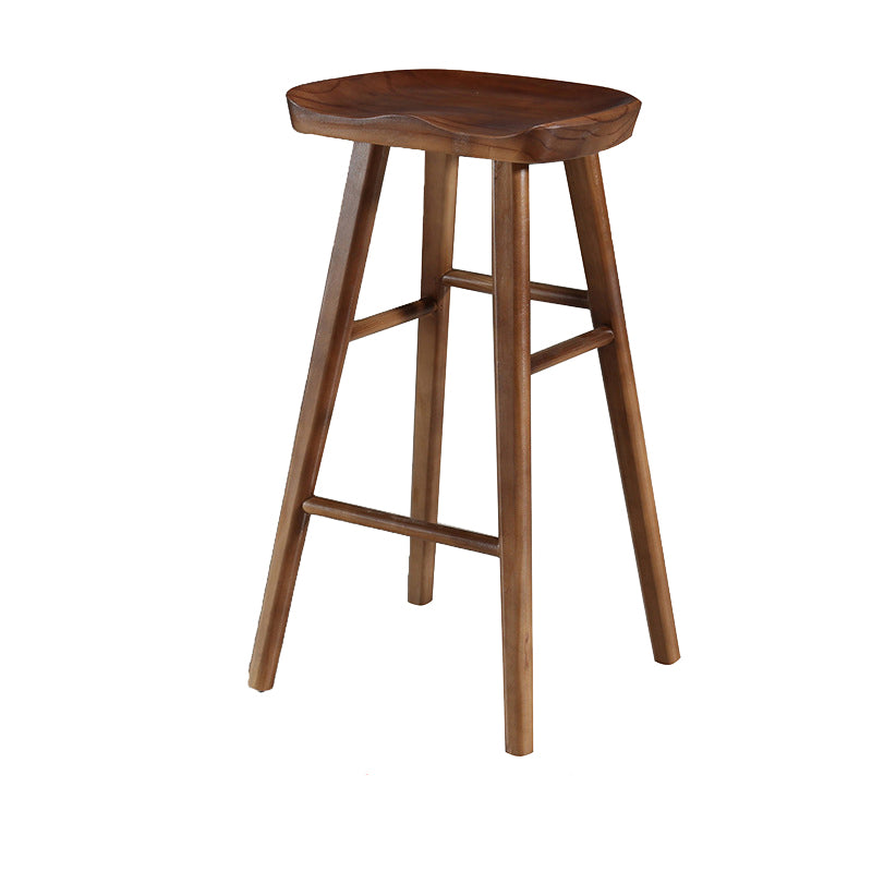 Modern Style Solid Wood Bar Stool with Footrest and Saddle Seat Indoor Bar Stool