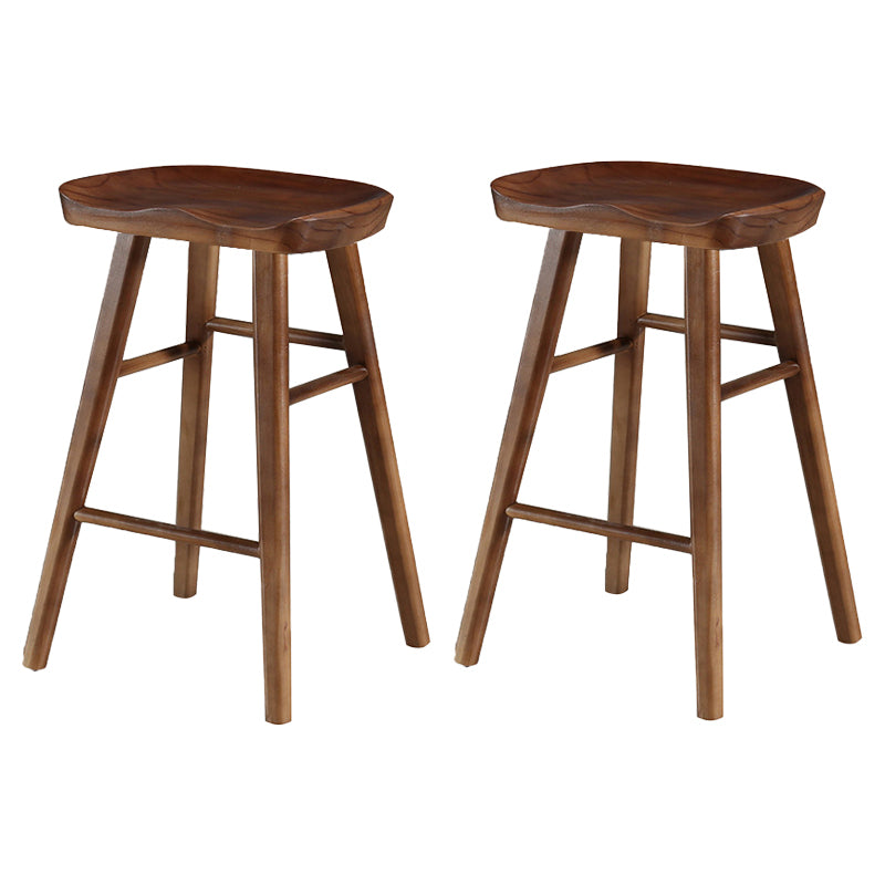 Modern Style Solid Wood Bar Stool with Footrest and Saddle Seat Indoor Bar Stool