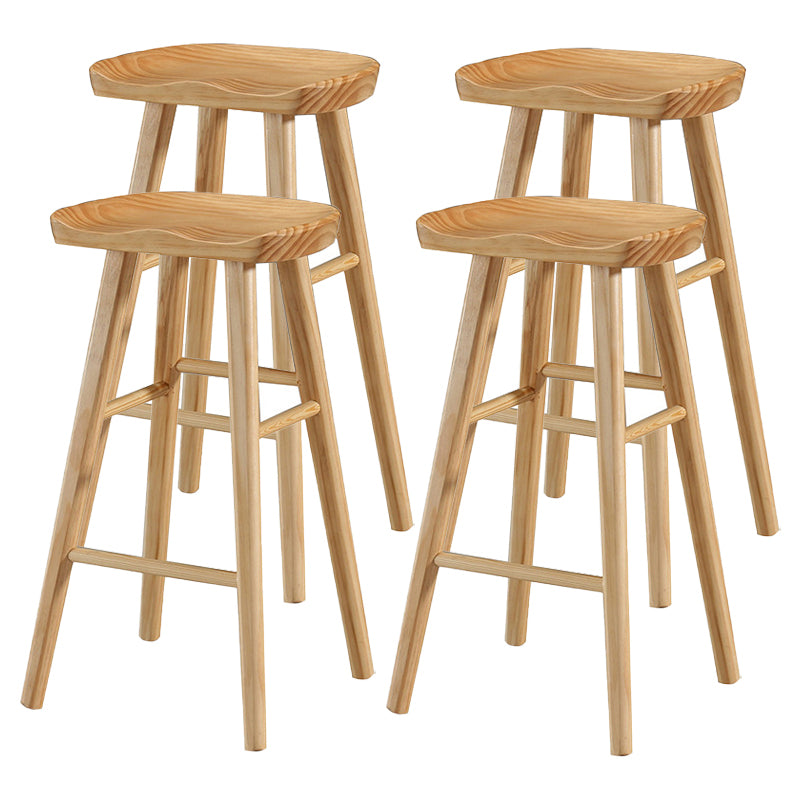 Modern Style Solid Wood Bar Stool with Footrest and Saddle Seat Indoor Bar Stool
