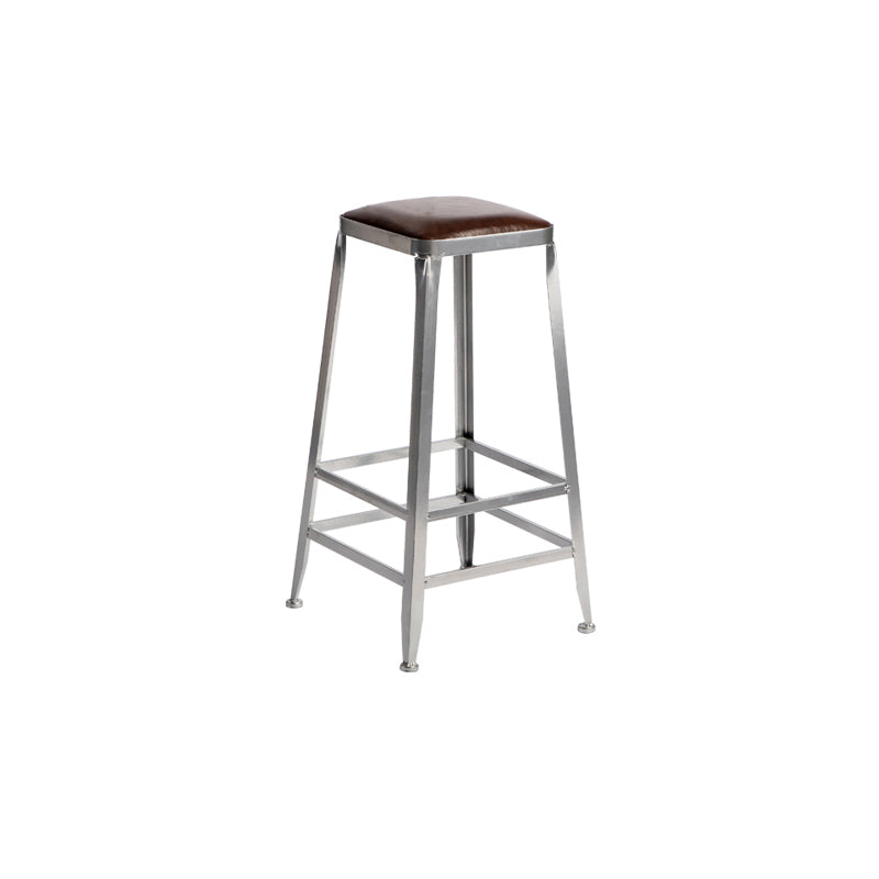 Taburete de bar moderno sin brazos, de hierro, para restaurante, con cojín y pedal de cuero