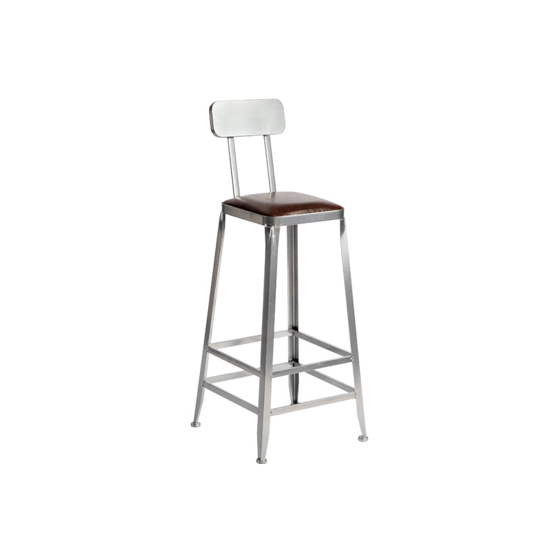 Taburete de bar moderno sin brazos, de hierro, para restaurante, con cojín y pedal de cuero