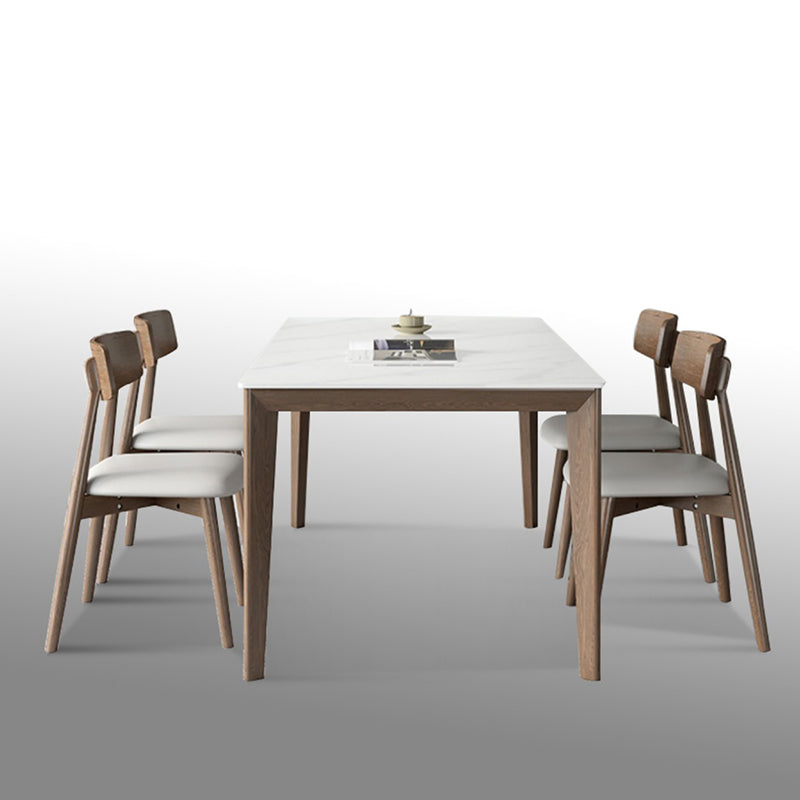 1/3/4/5 Pieces Ash Wood Dining Table Set with White Sintered Stone Top Modern Dinette Set