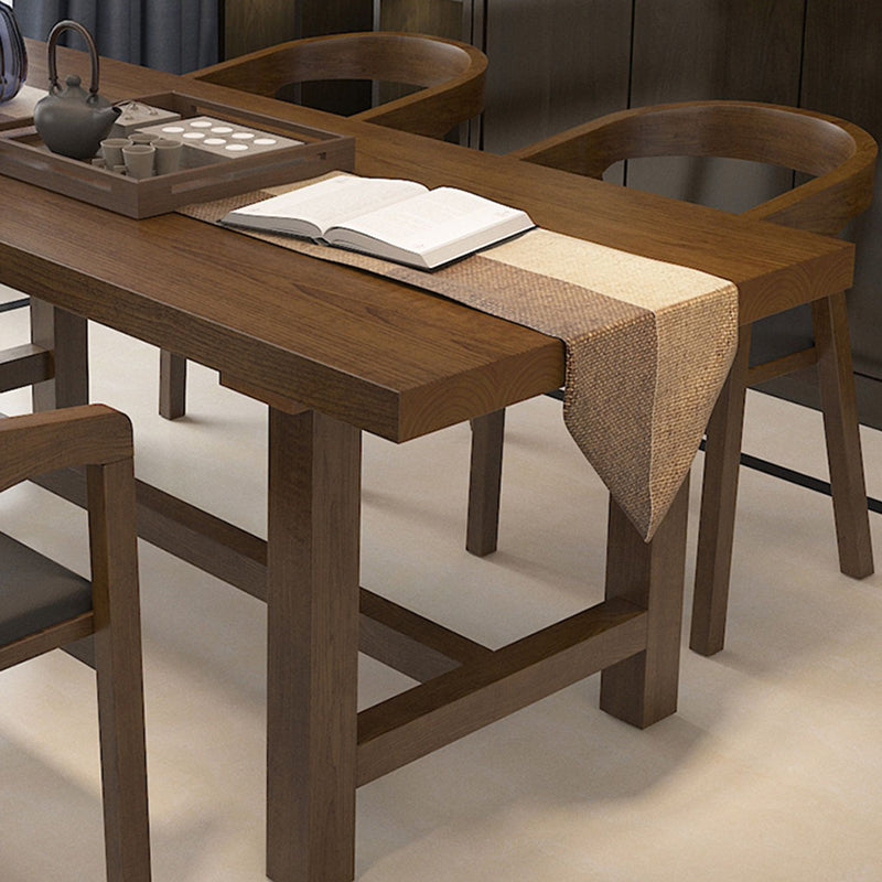 Traditional Rectangle 1/2/5 Pieces Dining Set Wood Trestle Dining Table with Ladder Chair