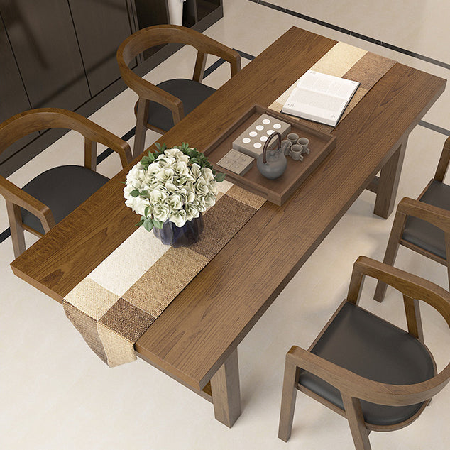 Traditional Rectangle 1/2/5 Pieces Dining Set Wood Trestle Dining Table with Ladder Chair