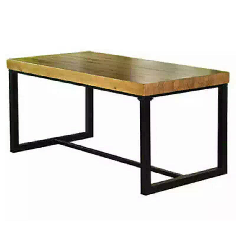 Table de salle à manger industrielle en bois massif, rectangulaire, marron, avec base à tréteaux