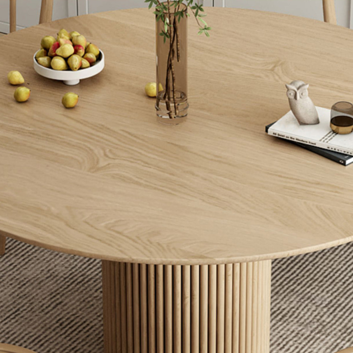 Ronde voetstuk Casual eettafel houten kleur vaste tafel met dennenhout massief hout