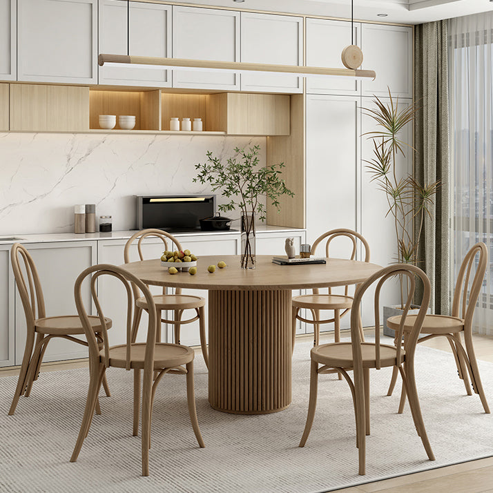 Ronde voetstuk Casual eettafel houten kleur vaste tafel met dennenhout massief hout