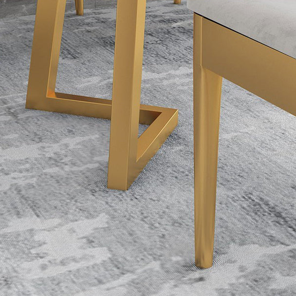 Mesa de comedor rectangular estilo Glam, mesa con pedestal doble con piedra sinterizada