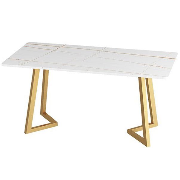 Mesa de comedor rectangular estilo Glam, mesa con pedestal doble con piedra sinterizada