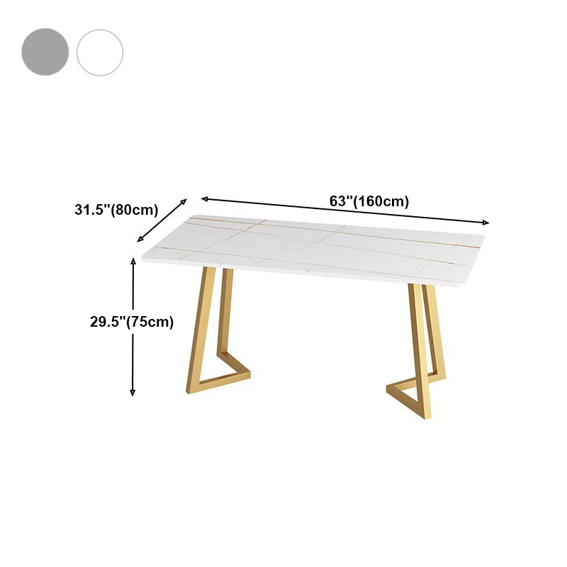 Mesa de comedor rectangular estilo Glam, mesa con pedestal doble con piedra sinterizada