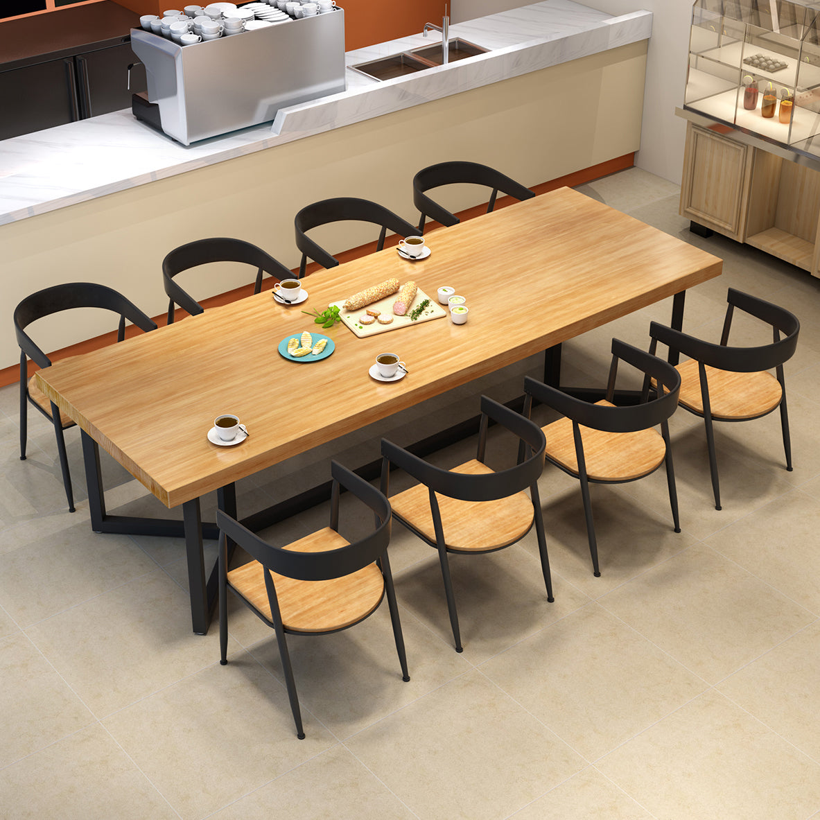 Massivholz Esstisch Industrial Rechteck Esstisch mit schwarzem Rahmen