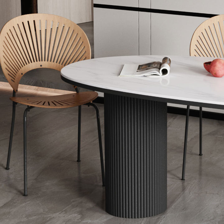 Sintered Stone Top Dining Table Oval Table with Metal Base and 3 Legs