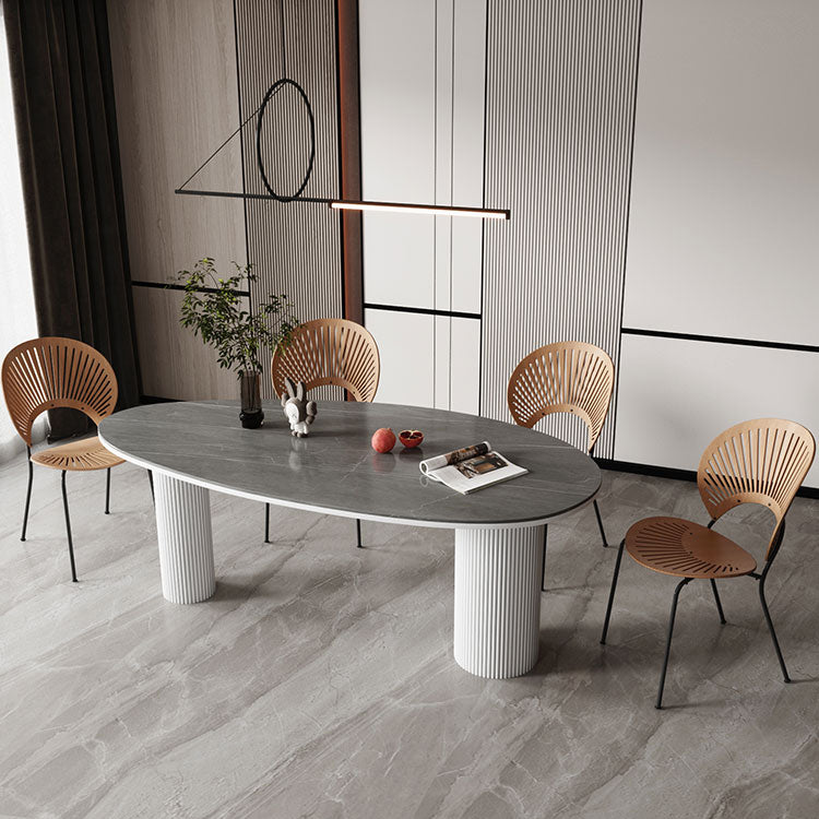 Sintered Stone Top Dining Table Oval Table with Metal Base and 3 Legs