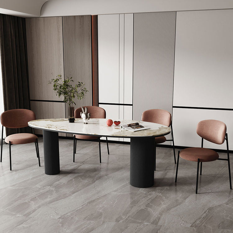 Sintered Stone Top Dining Table Oval Table with Metal Base and 3 Legs