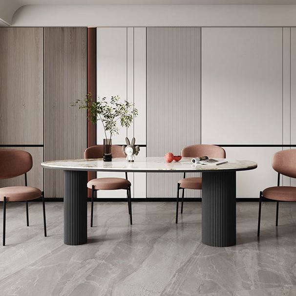 Sintered Stone Top Dining Table Oval Table with Metal Base and 3 Legs