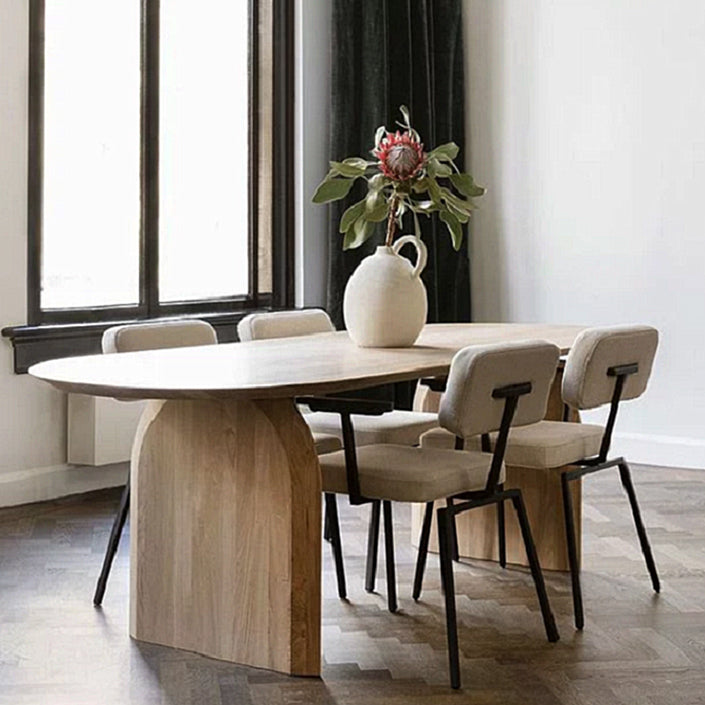 Oval Double Pedestal Modern Dining Table Fixed Table with Pinewood