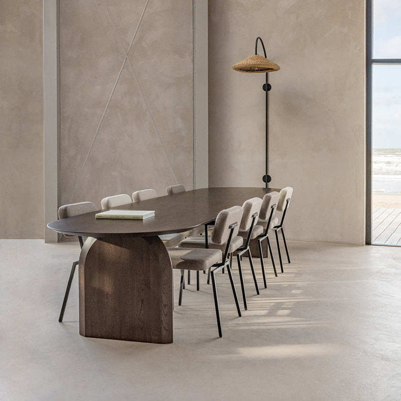 Oval Double Pedestal Modern Dining Table Fixed Table with Pinewood