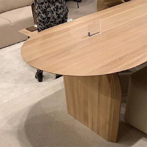 Oval Double Pedestal Modern Dining Table Fixed Table with Pinewood