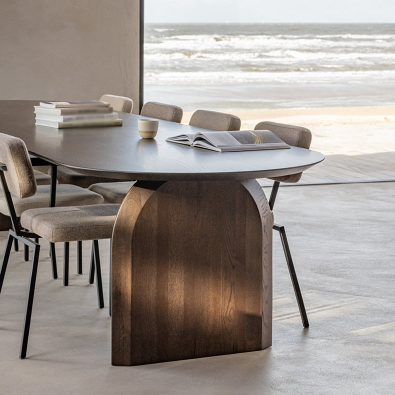 Oval Double Pedestal Modern Dining Table Fixed Table with Pinewood