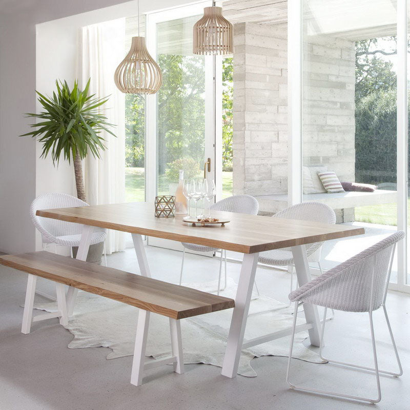 Rectangle Luxury Dining Table Double Pedestal Fixed Table with Solid Wood