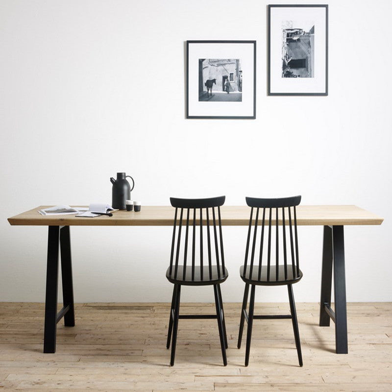 Rectangle Luxury Dining Table Double Pedestal Fixed Table with Solid Wood
