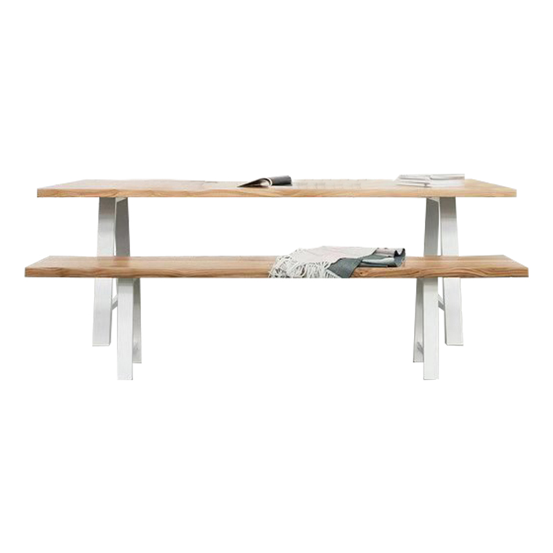 Rectangle Luxury Dining Table Double Pedestal Fixed Table with Solid Wood