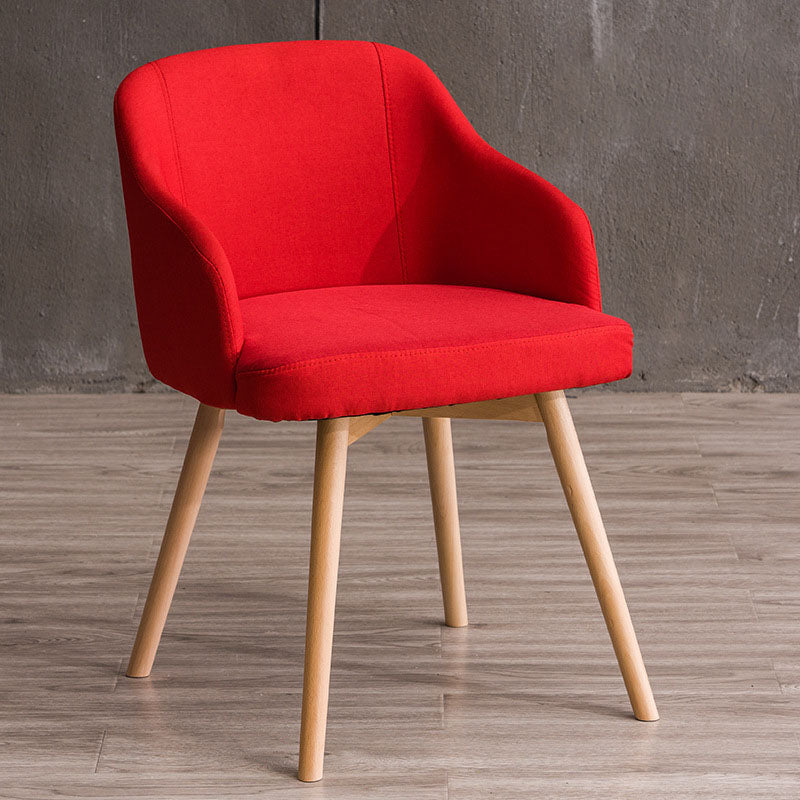 Contemporary Beech Solid Back Arm Chair Matte Finish Upholstered Dining Chair